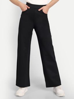 BROADSTAR - Women High-Rise Stretchable Black Color Regular Fit Trousers