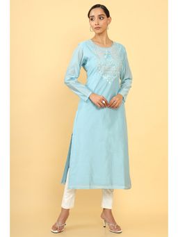Soch - Women Blue Chanderi Mirror Work Kurta