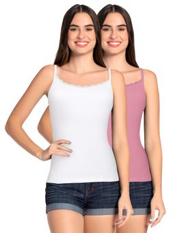 Amante - Solid High Coverage Straight Neck Sleeveless Camisole - Multi-Color (Set of 2)