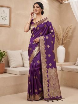 Akhilam - Purple Woven Saree with Unstitched Blouse