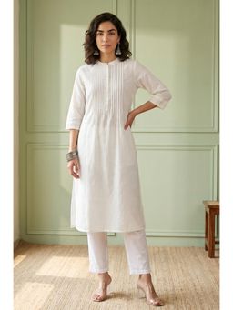 Aurelia - White Solid/Plain Mandarin Neck Kurta