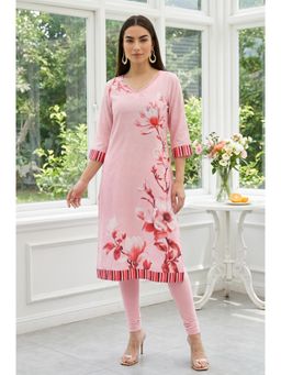 Aurelia - Pink Floral V-Neck Kurta