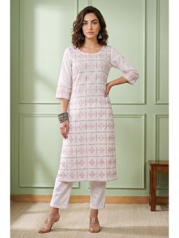 Aurelia - White Embroidered Round Neck Kurta