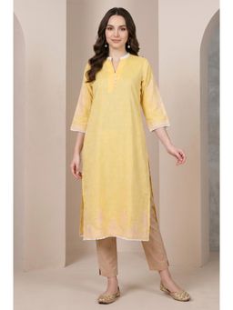 Aurelia - Yellow Floral Mandarin Neck Kurta