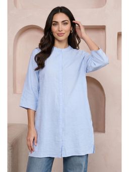 Aurelia - Blue Solid/Plain Mandarin Neck Kurti