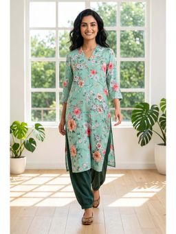 Aurelia - Green Floral V-Neck Kurta & Salwar