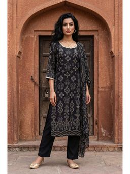 Aurelia - Black Printed Round Neck Kurta Pant with Dupatta