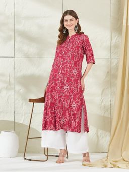 Divena - Pink Rayon Floral Print A-Line Kurta
