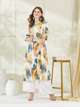 Divena - Multi-Color Rayon Floral Print A-Line Kurta