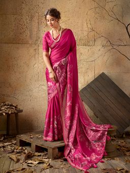Sedora Couture - Pink Floral Saree with Unstitched Blouse