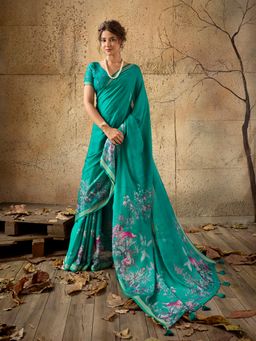 Sedora Couture - Green Floral Saree with Unstitched Blouse