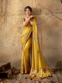 Sedora Couture - Mustard Floral Saree with Unstitched Blouse