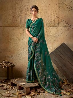 Sedora Couture - Green Floral Saree with Unstitched Blouse