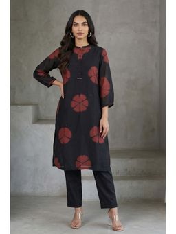 Folksong - Black Printed Mandarin Neck Kurta & Pant