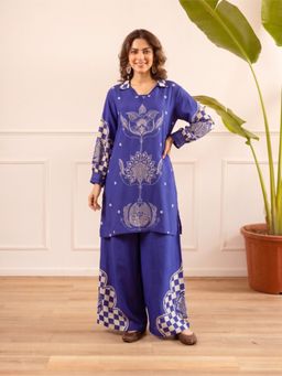 Autumnlane - Blue Printed Collar Neck Co-ord Set