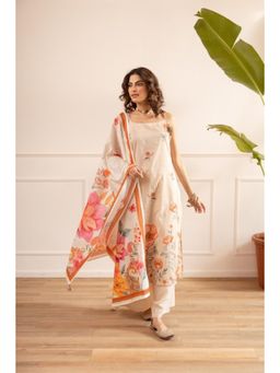 Autumnlane - Cream Floral Shoulder Straps Kurta Palazzo with Dupatta