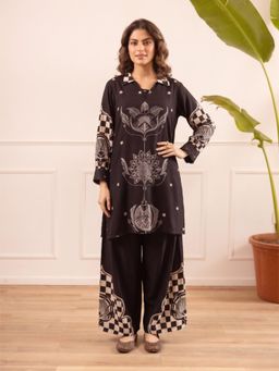 Autumnlane - Black Printed Collar Neck Co-ord Set