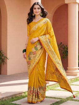 Akhilam - Mustard Abstract Saree with Unstitched Blouse