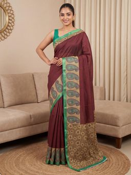 Akhilam - Brown Paisley Saree with Unstitched Blouse