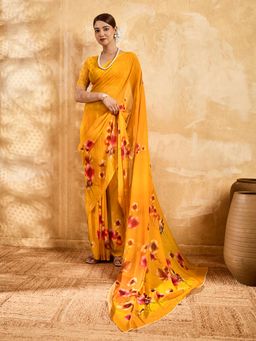 Sedora Couture - Yellow Floral Saree with Unstitched Blouse