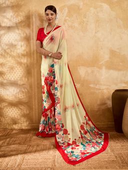 Sedora Couture - Yellow Floral Saree with Unstitched Blouse