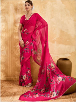 Sedora Couture - Pink Floral Saree with Unstitched Blouse