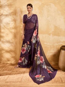 Sedora Couture - Purple Floral Saree with Unstitched Blouse