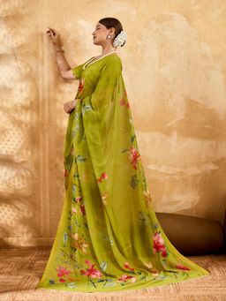 Sedora Couture - Green Floral Saree with Unstitched Blouse