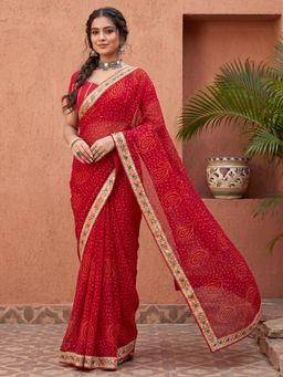 Akhilam - Red Embellished/Sequined Saree with Unstitched Blouse