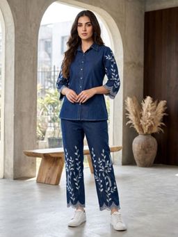 Autumnlane - Navy Blue Printed Collar Neck Co-ord Set