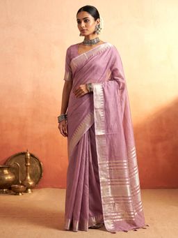 Akhilam - Mauve Woven Saree with Unstitched Blouse