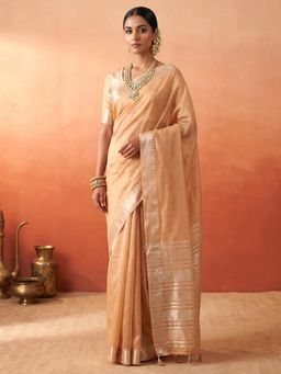 Akhilam - Beige Woven Saree with Unstitched Blouse