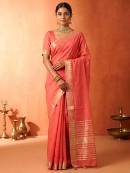 Akhilam - Pink Woven Saree with Unstitched Blouse