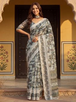 Akhilam - Grey Abstract Saree with Unstitched Blouse