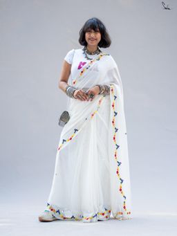 Suta - White Embroidered Saree Without Blouse