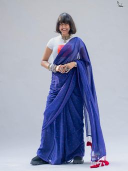 Suta - Blue Printed Saree Without Blouse