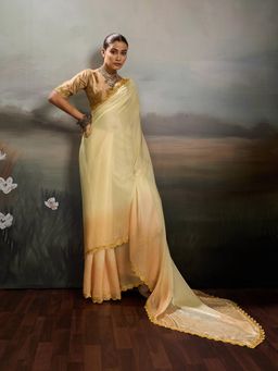 Sedora Couture - Beige Ombre Saree with Unstitched Blouse