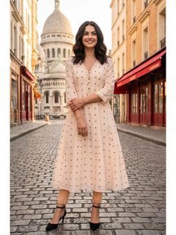 W - Peach Geometric V-Neck Kurta