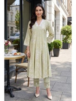 W - Green Floral V-Neck Kurta