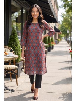 W - Grey Floral Round Neck Kurta