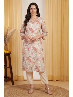 W - Off White Paisley V-Neck Kurta