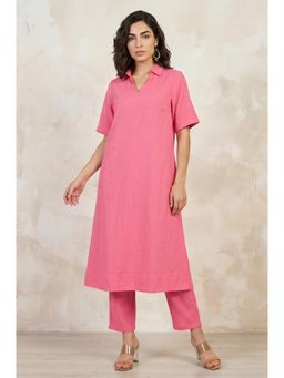W - Pink Solid/Plain Collar Neck Kurta