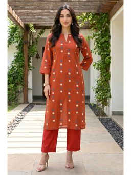 W - Rust Polka Dots Mandarin Neck Kurta