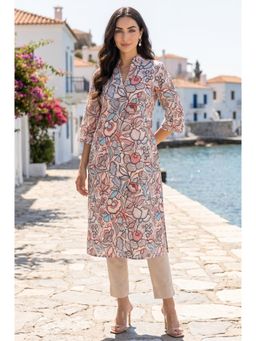 W - Pink Floral Collar Neck Kurta