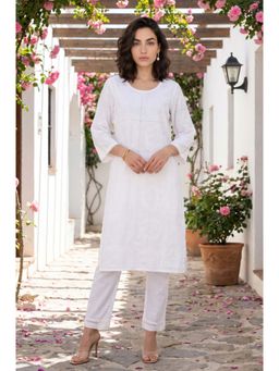 W - Off White Embroidered Round Neck Co-ord Set