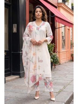 W - Off White Floral V-Neck Co-ord Set