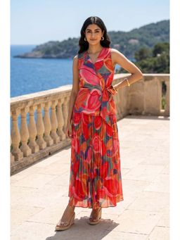 W - Multi-Color Abstract V-Neck Co-ord Set