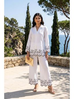 W - Off White Embroidered Collar Neck Co-ord Set