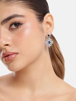 Estele - Rhodium Finish Blue Cz Stone Dangler Earrings