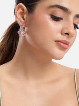 Estele - Mint Pink Stone Cz Dangler Earrings with Rosegold Finish